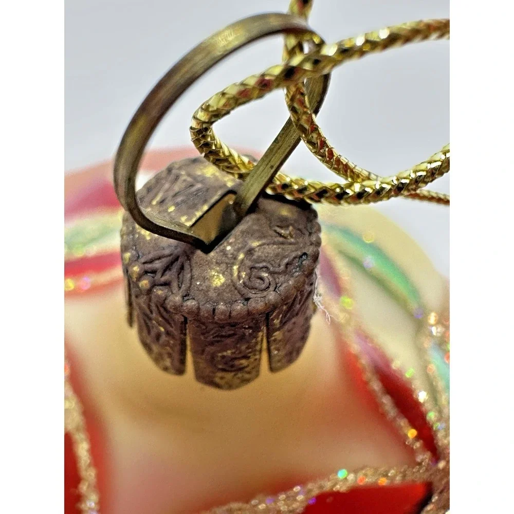 Waterford Renaissance Starburst Egg Glass Christmas‎ Ornament Red Gold Glitter